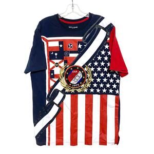 Smith & Graham Embroidered USA Flag Shirt Men 2XL Streetwear Patriotic Americana